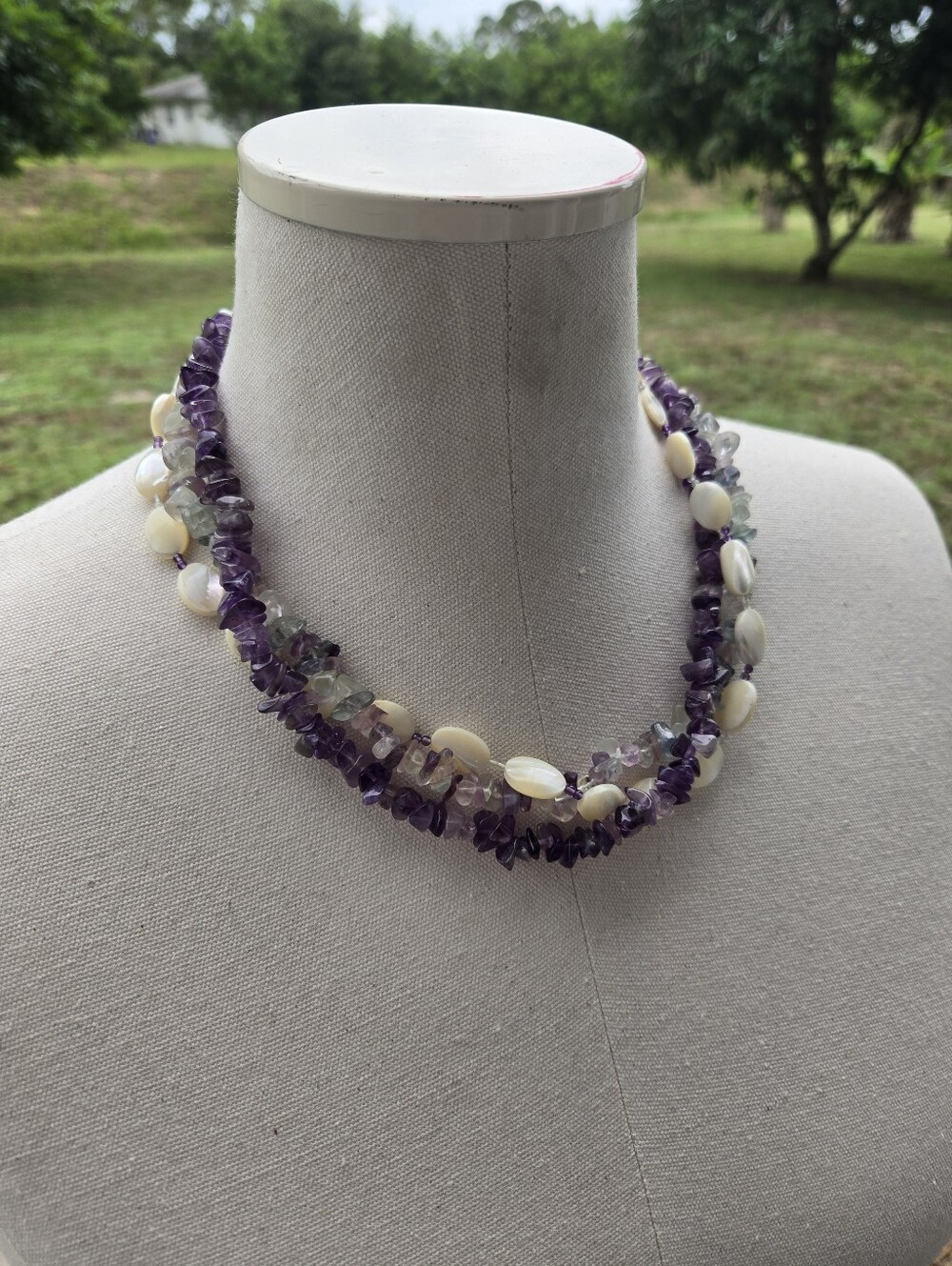 Multi-Strand Amethyst & Mother of Pearl Necklace